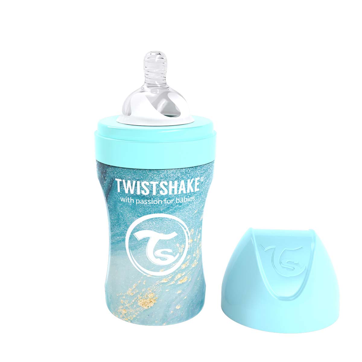 Бебешко Шише Twistshake 260 Мл От Неръждаема Стомана - Мраморно Синьо