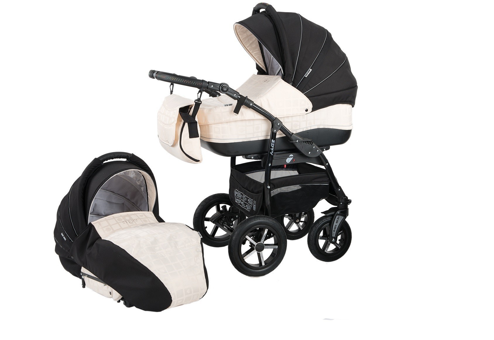 Детска Количка Baby Merc 2 в 1 Модел Zipy Черна с Бяло