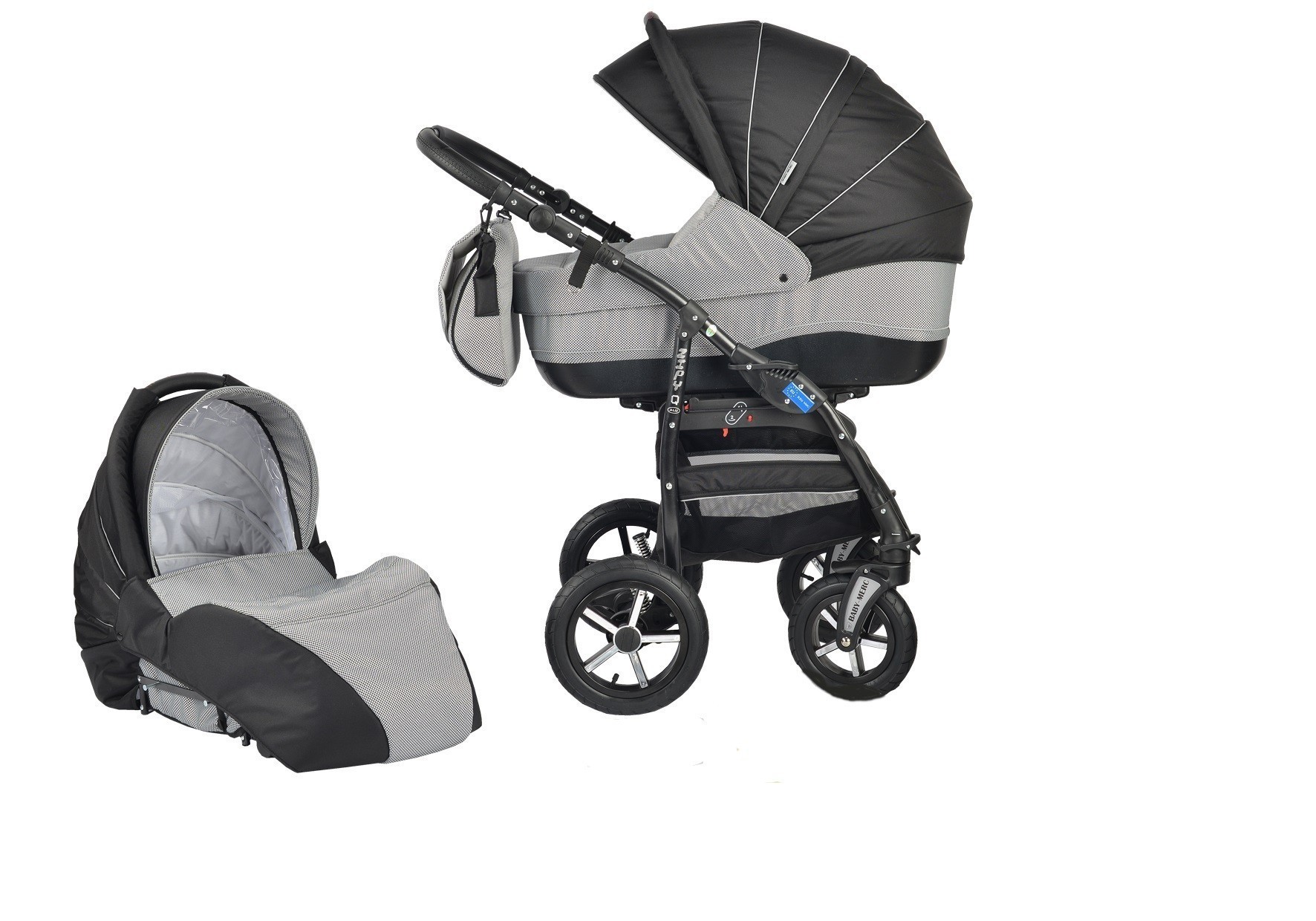 Детска Количка Baby Merc 2 в 1 Модел Zipy Черна Със Сиво
