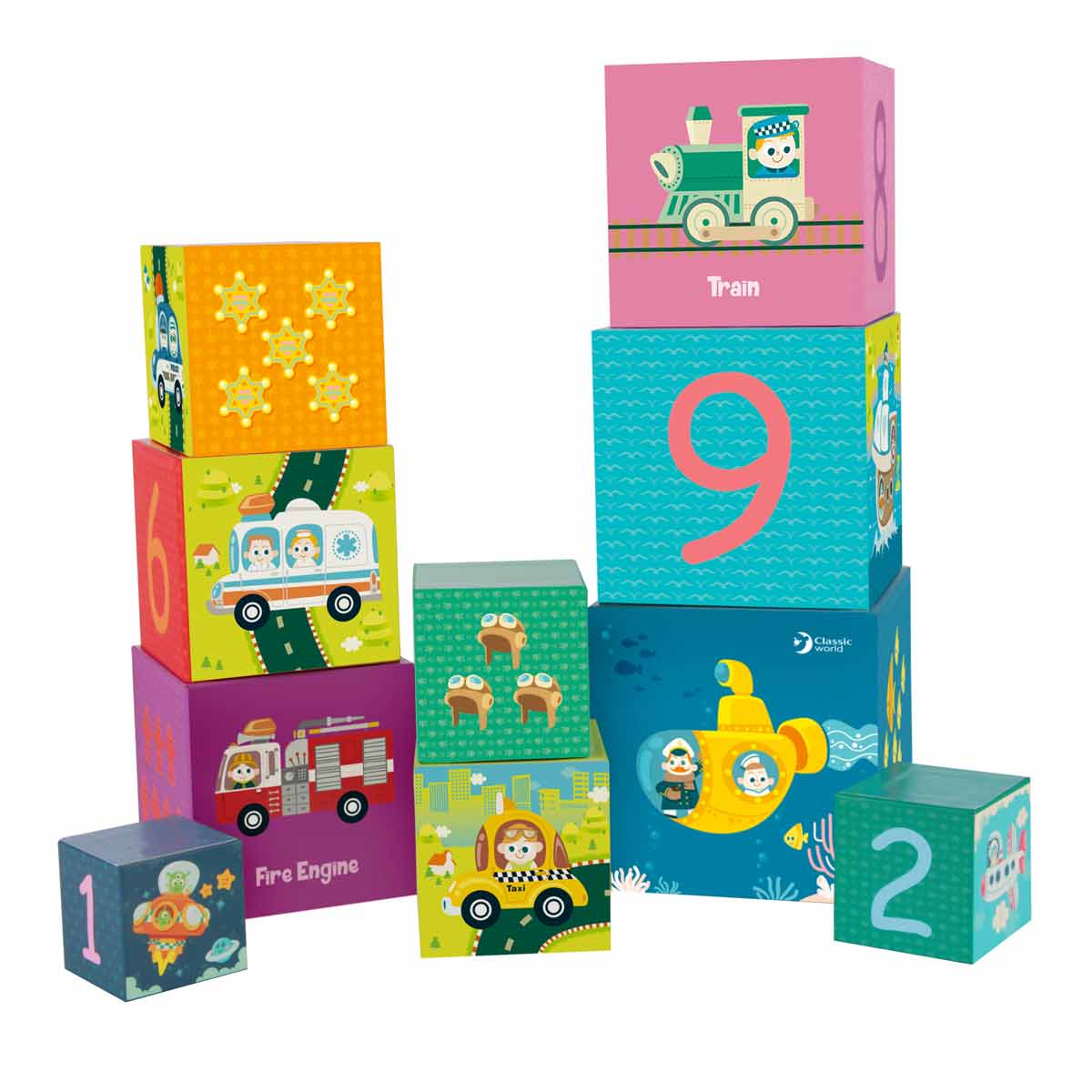 Cardboard Blocks for Stacking - Transportation Vehicles