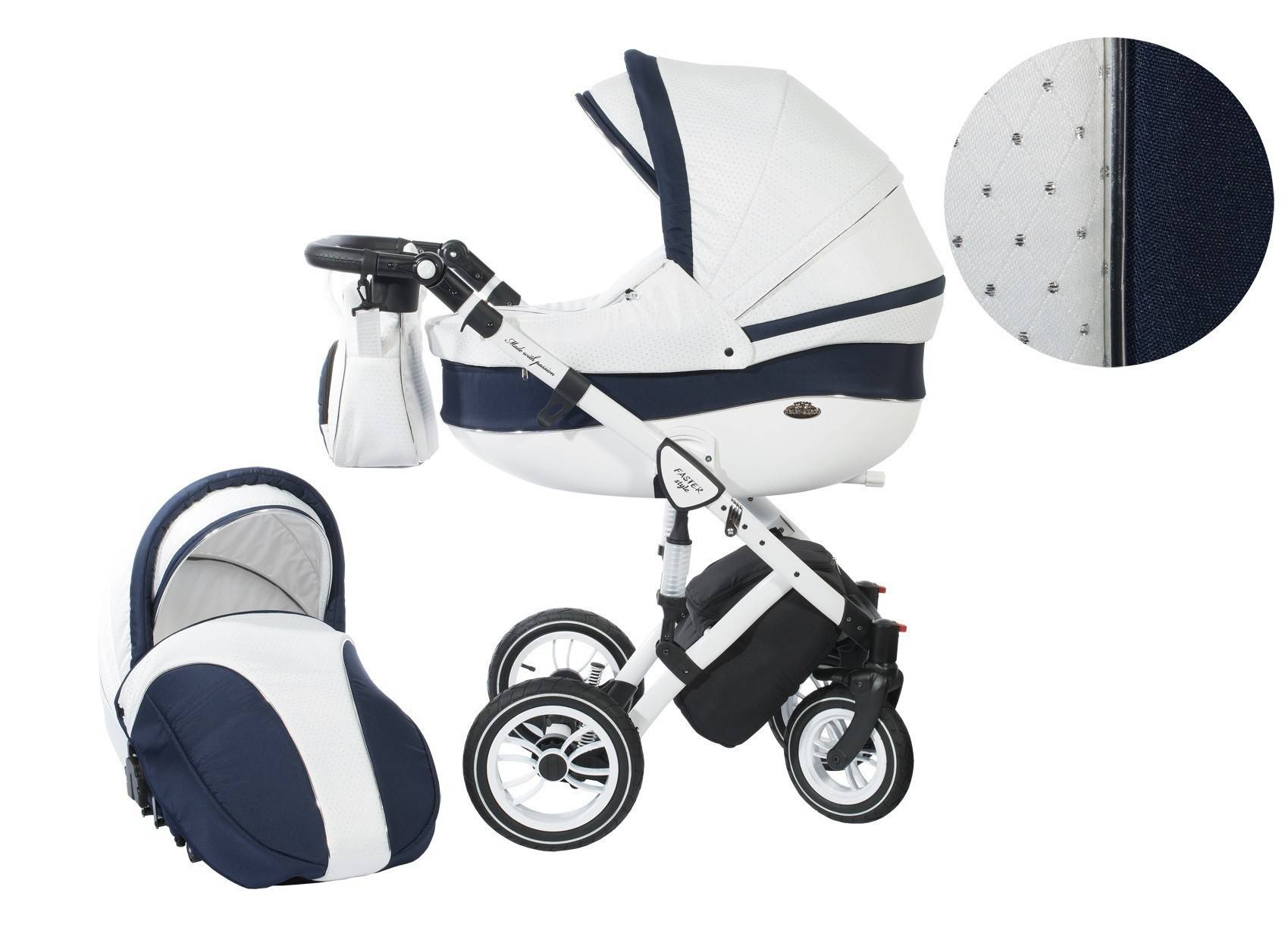 Baby Merc 2 in 1 Stroller Model Style White with Dark Blue